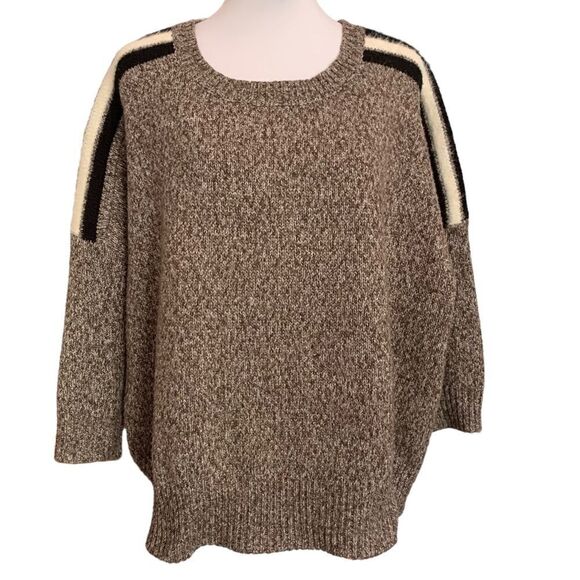 Moth Anthropologie Morgan Striped Detail Boxy Knit Brown Sweater Sz M - Picture 2 of 6